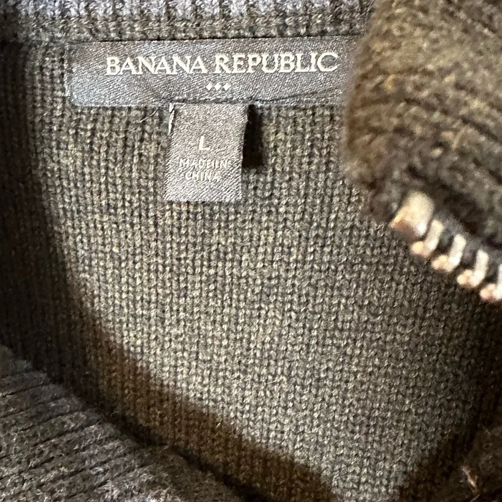 Banana Republic Dark Olive Green Wool Blend Zip Up Cardigan Sweater Sz Lg